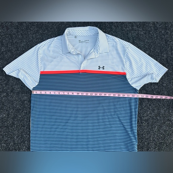Under Armour Men’s Playoff White Striped Performance Polo Shirt Sz XL Loose Fit - Picture 6 of 6